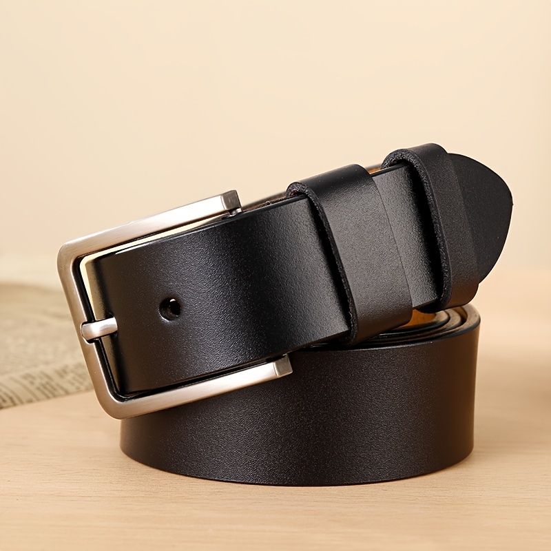 Men's Vintage Distressed Belt Soft Faux Leather Square Buckle Brown Accents